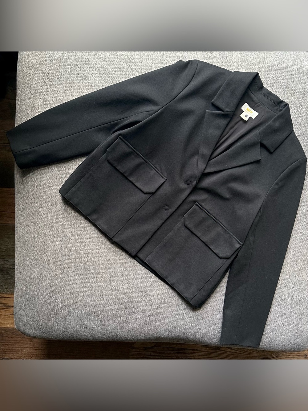 Anthropologie Maeve Black Shrunken Swing Ponte Blazer Jacket Size 10